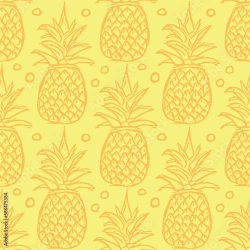 Seamless pineapple pattern. Doodle vector with ananas. Vintage pineapple pattern