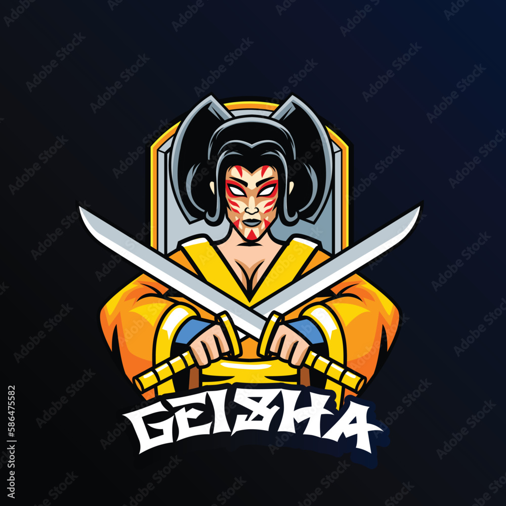 Vector illustration of geisha mascot for gaming and sport logo Vector illustration of geisha mascot for gaming and sport logo