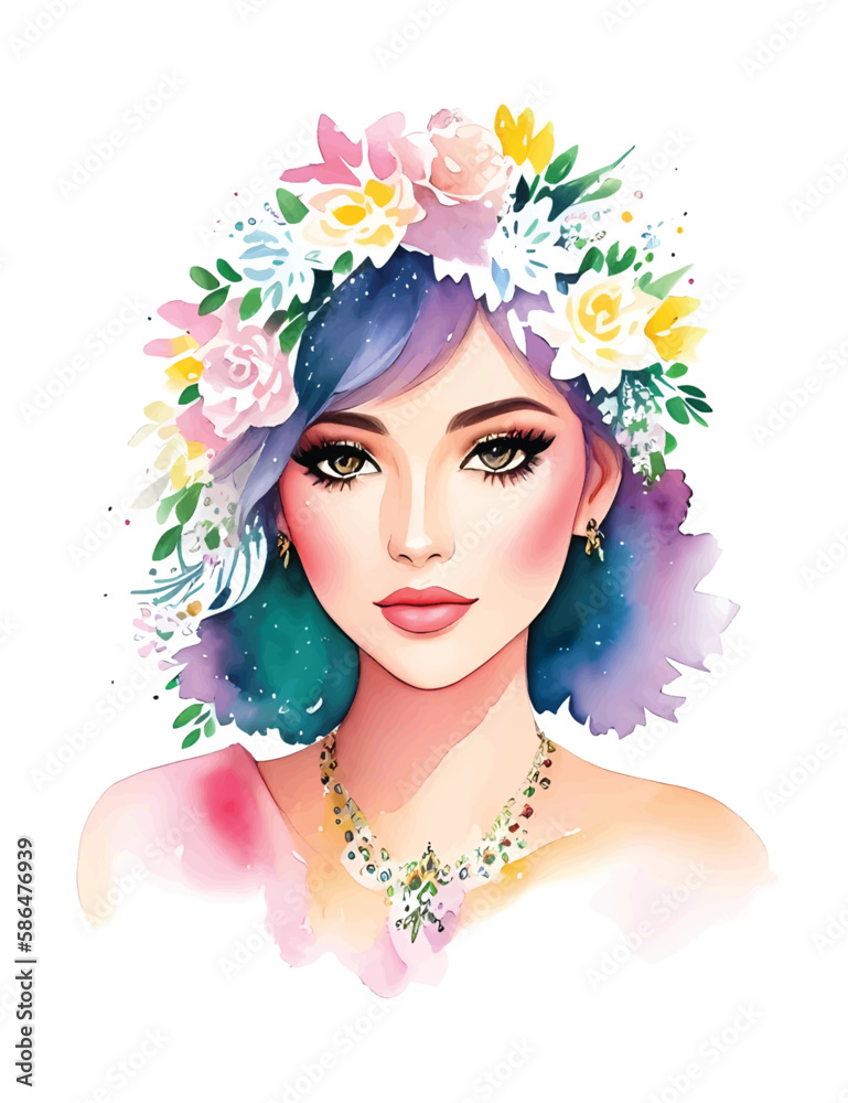 girl with colorful flower illustration girl with colorful flower illustration