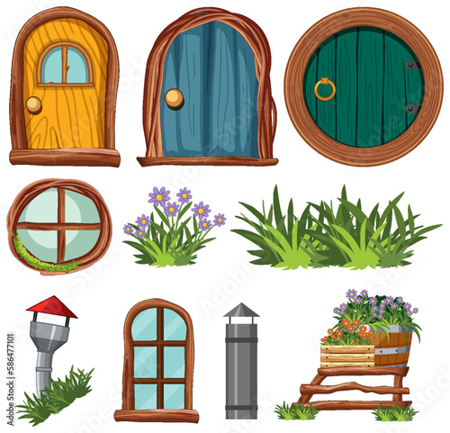 Set of fairy tales house elements