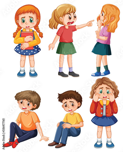 Set of bully kids cartoon character