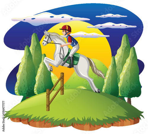 A man riding on a horse at natural scene