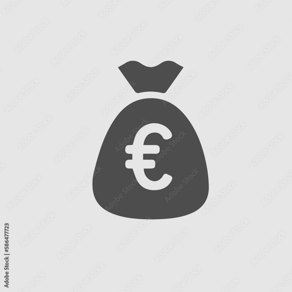 Money bag with euros vector icon. Simple isolated pictogram. Money bag with euros vector icon. Simple isolated pictogram.