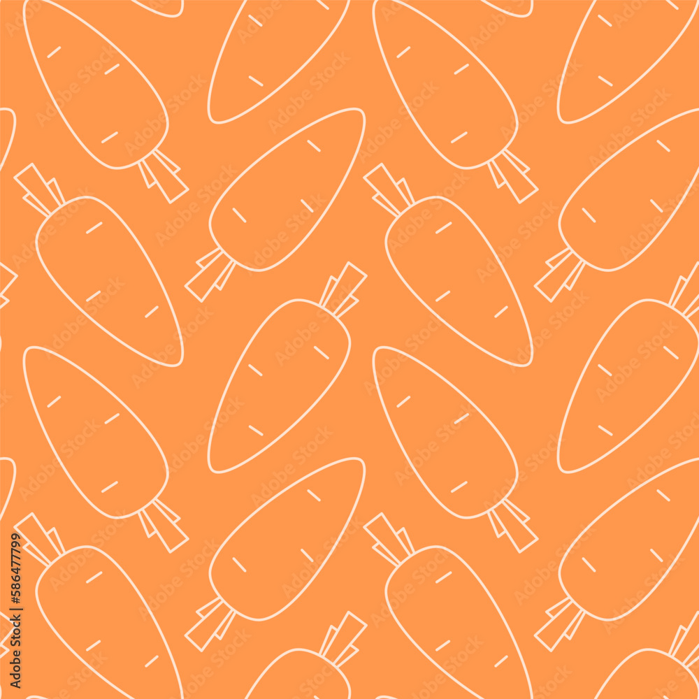 Seamless pattern with carrots on an orange background. Vegetable contours in a flat style. Vector background. Seamless pattern with carrots on an orange background. Vegetable contours in a flat style. Vector background.