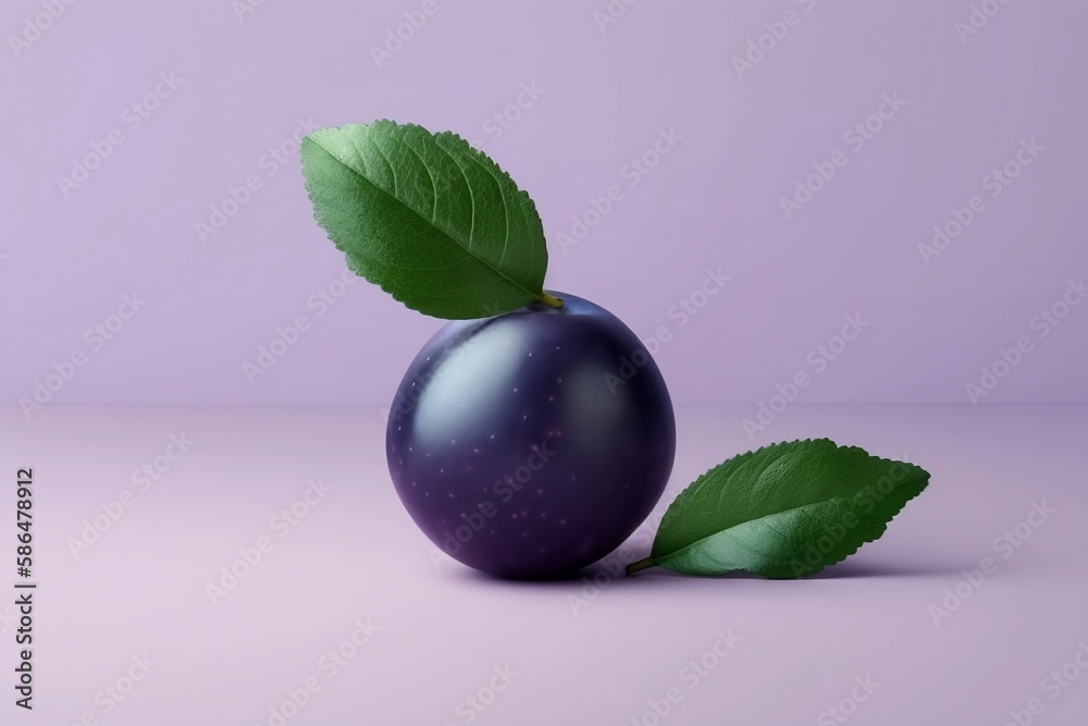 3D Render of a Small Plum on Light Purple Background 3D Render of a Small Plum on Light Purple Background