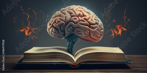 Book with a brain and bookmark, Generative AI.