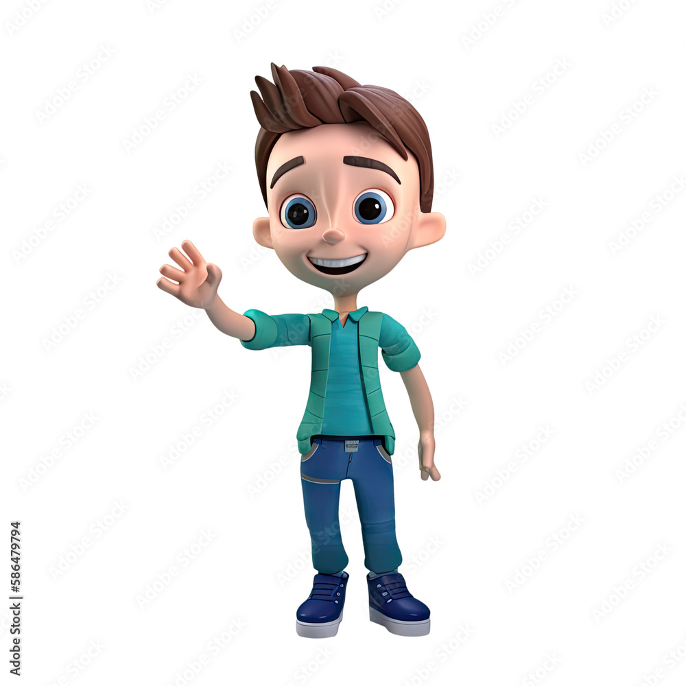 3D icon people kawaii cartoon of a smiling man waving his hand. Bright portrait of a teenage character isolated background transparent png. Generative ai 3D icon people kawaii cartoon of a smiling man waving his hand. Bright portrait of a teenage character isolated background transparent png. Generative ai