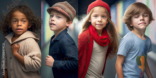 Four children dressed as Santa Claus - Generative AI