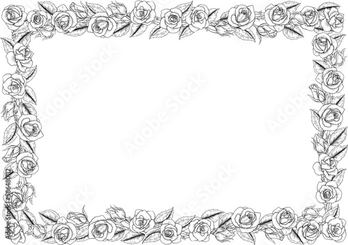 A floral border roses flower frame of rose flowers in a vintage style