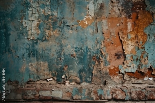 an aged wall with peeling paint and weathered texture. Generative AI © AkuAku