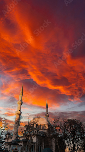 Ramadan or islamic concept photo. Eyup Sultan Mosque and dramatic sky