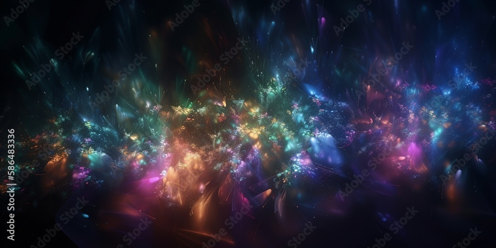 Schöner Hintergrund mit irisierenden Farben im Querformat, Regenbogen Farben und flüssige Formen. AI Generativ
