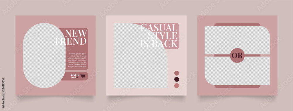 social media template banner fashion sale promotion in red brown color. fully editable instagram and facebook square post frame puzzle organic sale poster