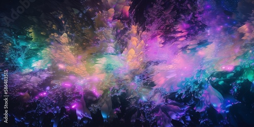 Schöner Hintergrund mit irisierenden Farben im Querformat, Regenbogen Farben und flüssige Formen. AI Generativ
