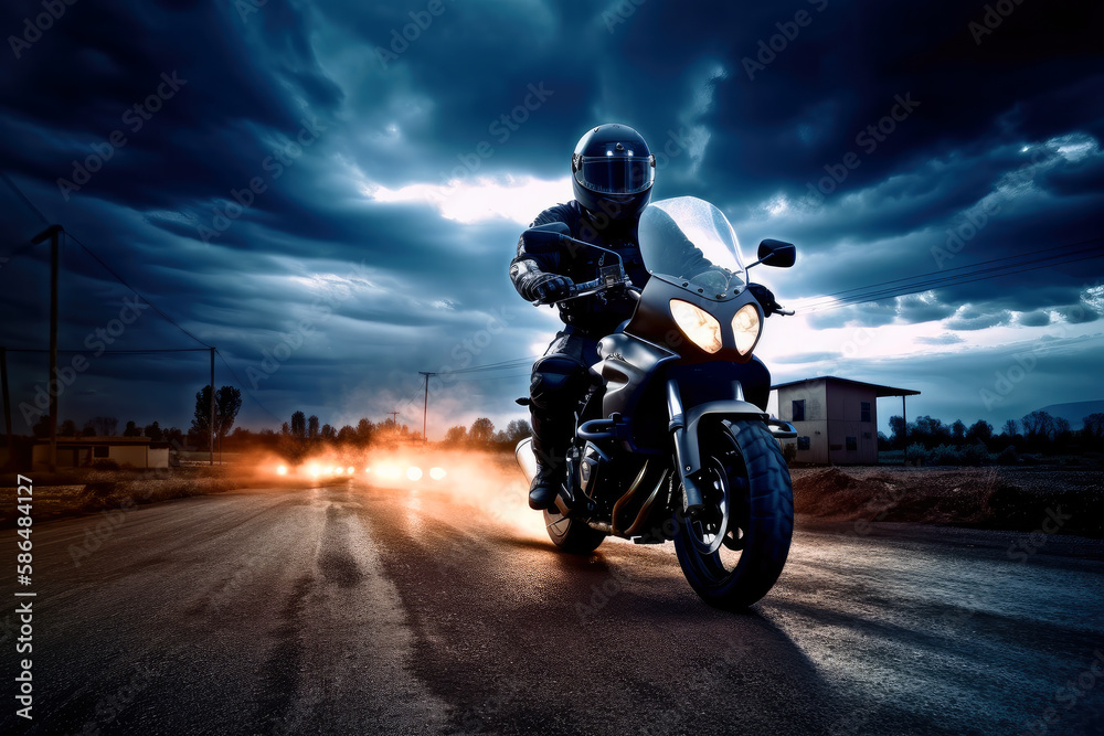 Night Motorcycle rider, poster for movie scene , ai generative Night Motorcycle rider, poster for movie scene , ai generative