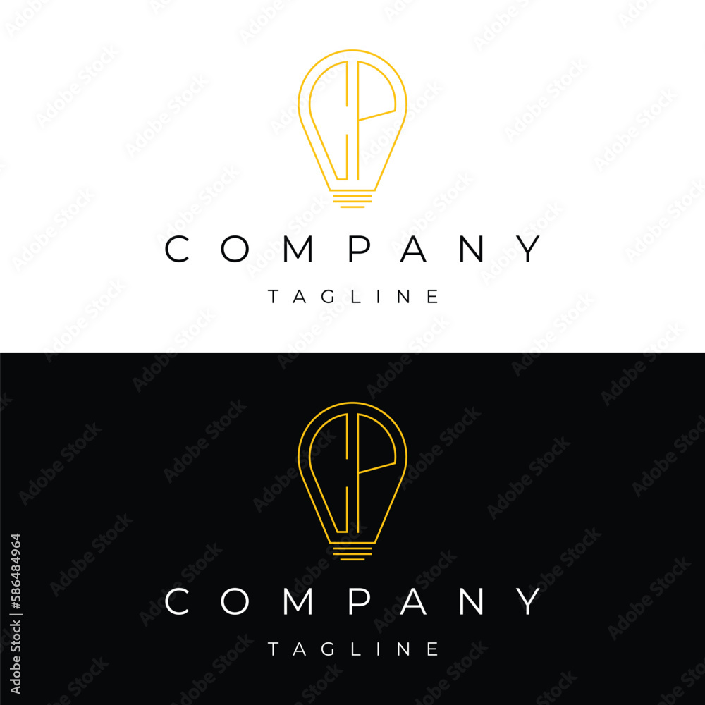 Letter CP initial lamp solution bulblight icon logo design vector template