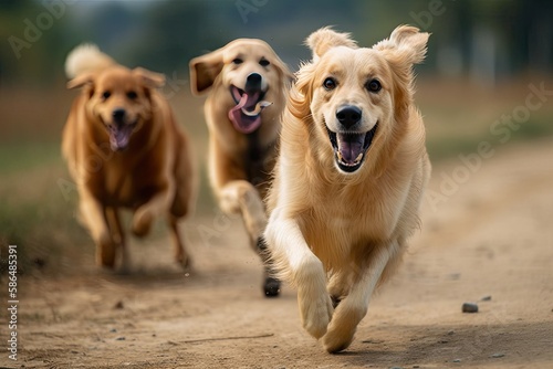 Running happy dogs family, generative ai