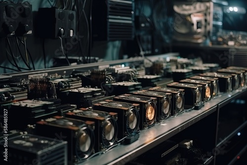 Cryptocurrency mining farms, video cards are on the shelves for mining, Generative AI.