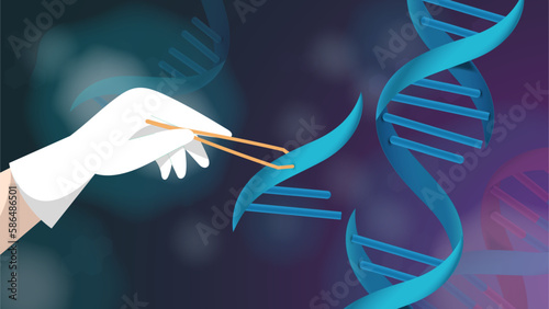 Manipulating Genetic Material, Human Hand Using Forceps to edit DNA