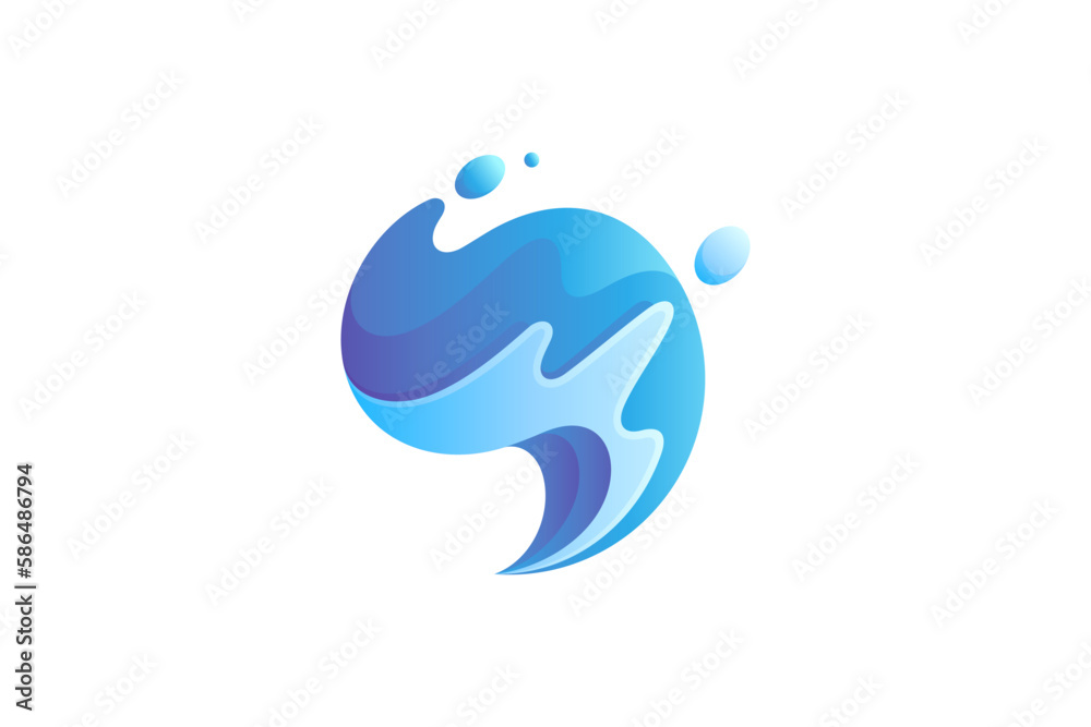 wave blue color gradient 3D logo design wave blue color gradient 3D logo design