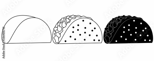 outline silhouette taco icon set isolated on white background