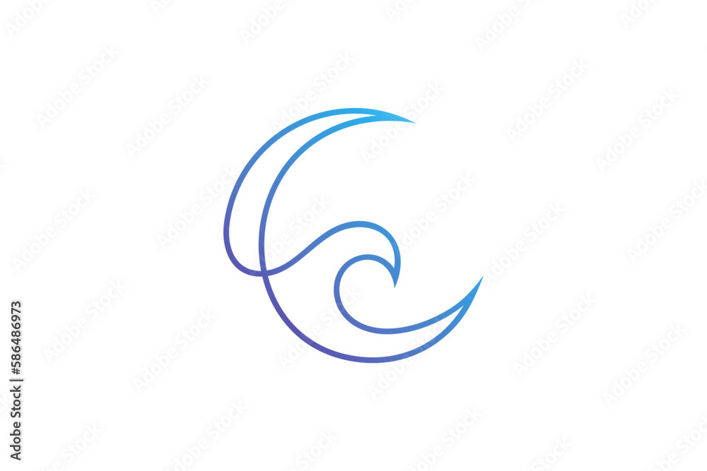 crescent moon and waves simple continuous line style logo crescent moon and waves simple continuous line style logo