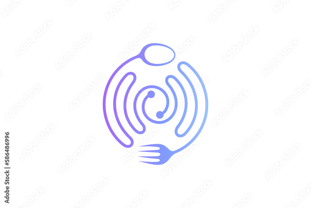 cutlery and technology touch line art style logo cutlery and technology touch line art style logo