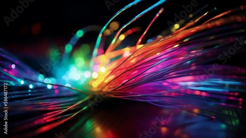 Lichtleiter Glasfaser Kabel mit bunten Lichter, ai generativ