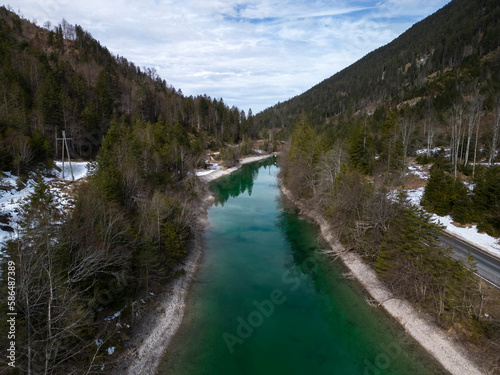 Fototapeta Naklejka Na Ścianę i Meble -  Lake Plansee by winter, Tyrol, Austria. Drone photo