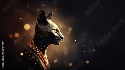 Bastet, half woman half cat goddess of ancient Egypt, mystic egyptian background, ai based photo