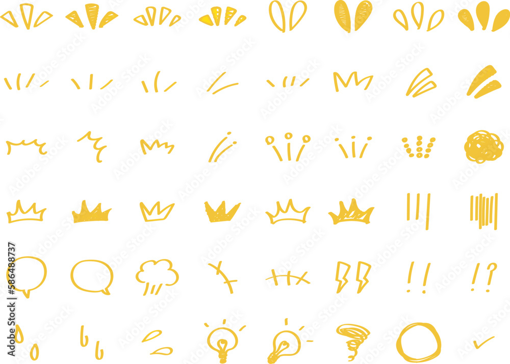 Obraz premium イラスト素材：かわいい手書きのリアクションアイコンセット（ベクター）