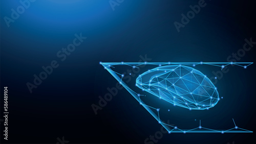 Polygonal vector illustration of a computer mouse on a dark blue background.