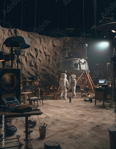 The moon landing being filmed in a movie studio , ai generative