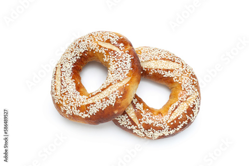 Concept of tasty bakery - bagels, isolated on white background