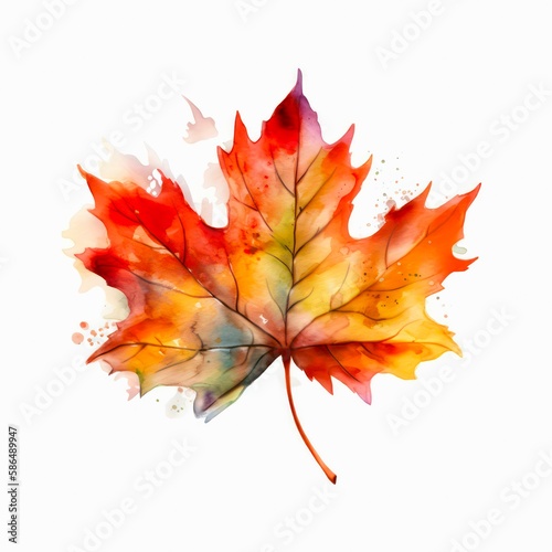 Maple leaf  watercolor illustration. Generative AI.