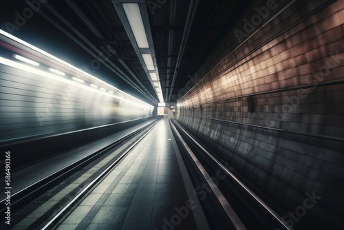 Fast underground train riding in a tunnel of the modern city. Generative ai