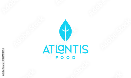 illustration vector graphic logo designs. pictogram logo atlantis food, with leaf and trident icon