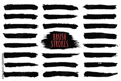 Brush strokes collection. Hand drawn brush strokes, black paint strokes and ink lines