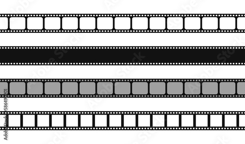 Seamless film strips on transparent background. Vintage cinema and photo tape. Retro film strips