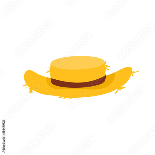 Straw hat in cartoon style. Farmer straw hat isolated on transparent background. Yellow boater and farmer hat