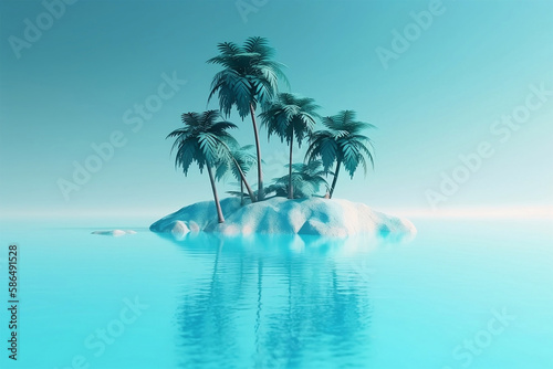 Tropical island with palm trees in the sea. Generative AI