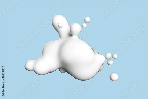 Close-up of a splash of white cream on a blue background. 3d rendering illustration