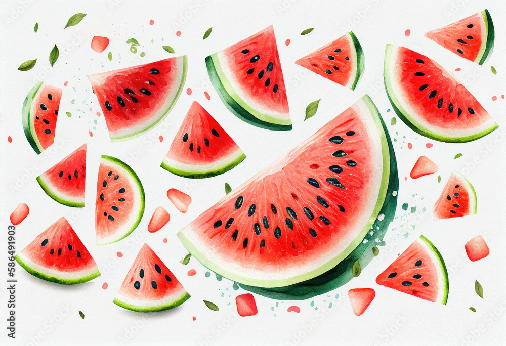 Seamless pattern of watercolor watermelon generative AI Seamless pattern of watercolor watermelon generative AI