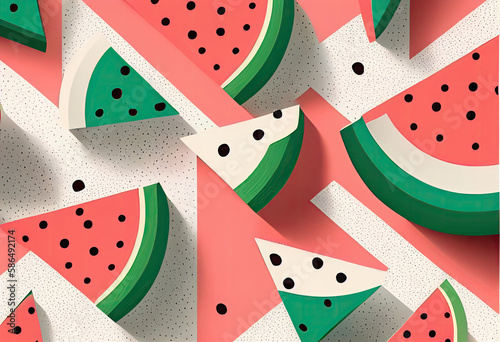 Seamless pattern of watermelon flat illustration generative AI