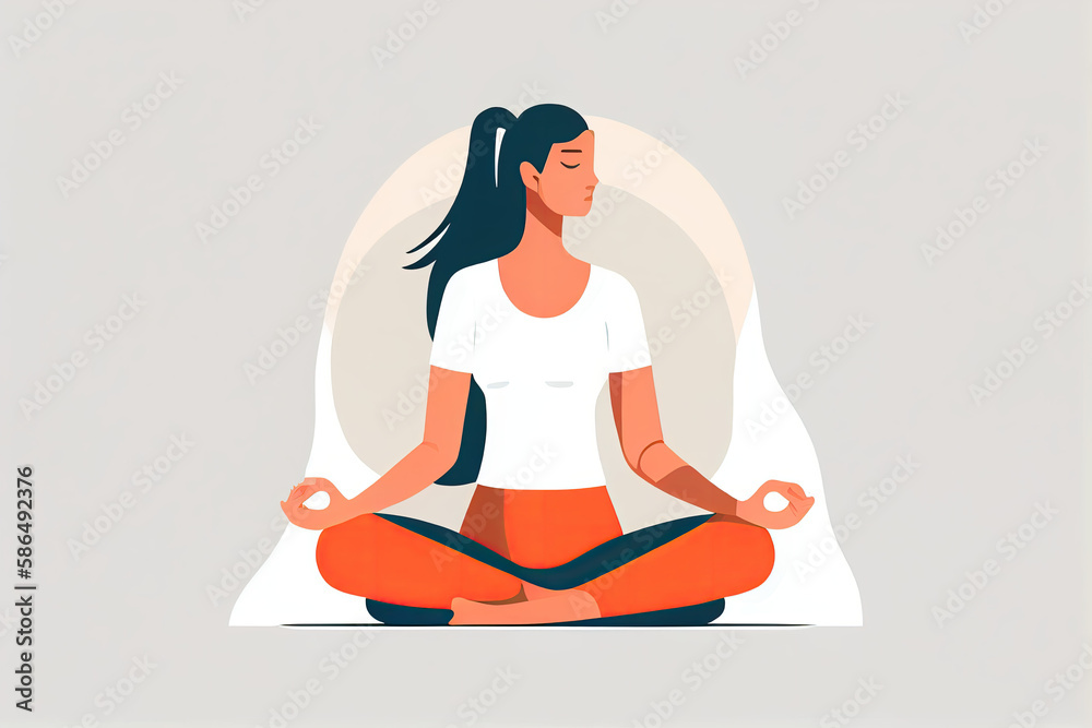 flat illustration of young woman sitting in lotus position generative AI