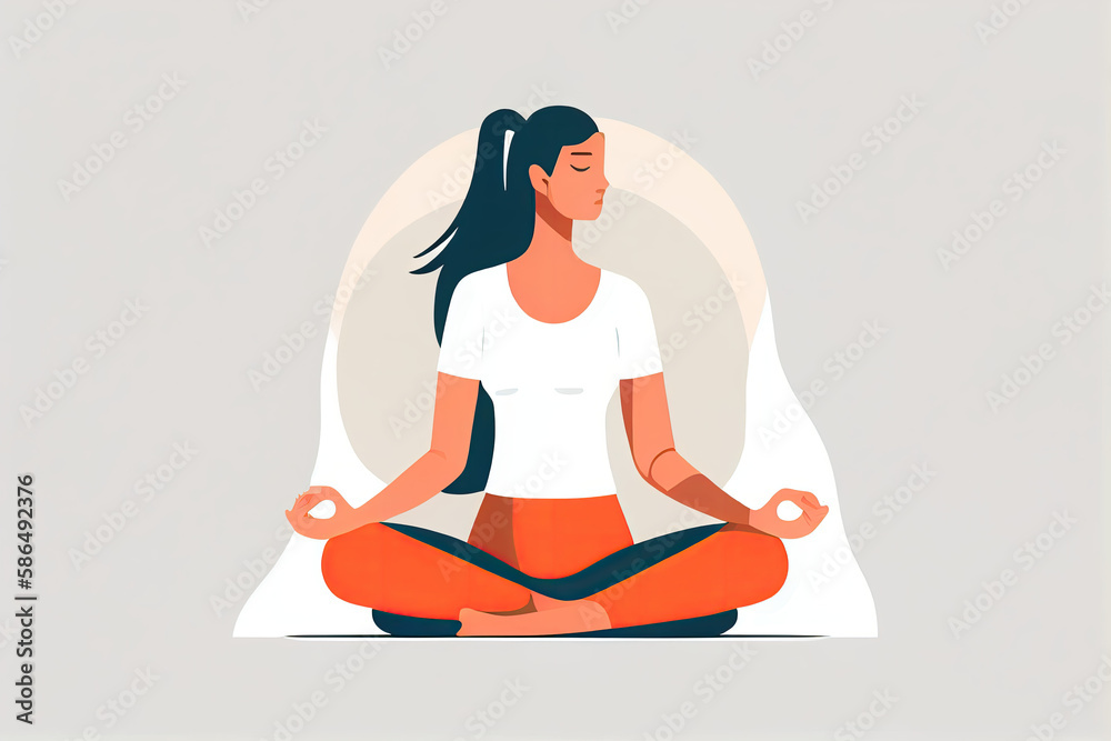 Obraz premium flat illustration of young woman sitting in lotus position generative AI