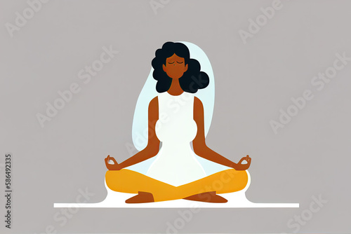 flat illustration of young woman sitting in lotus position generative AI