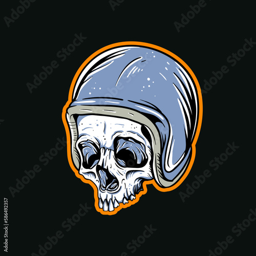 Hand drawn illustration of a skull wearing a helmet