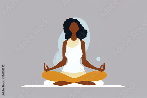 flat illustration of young woman sitting in lotus position generative AI