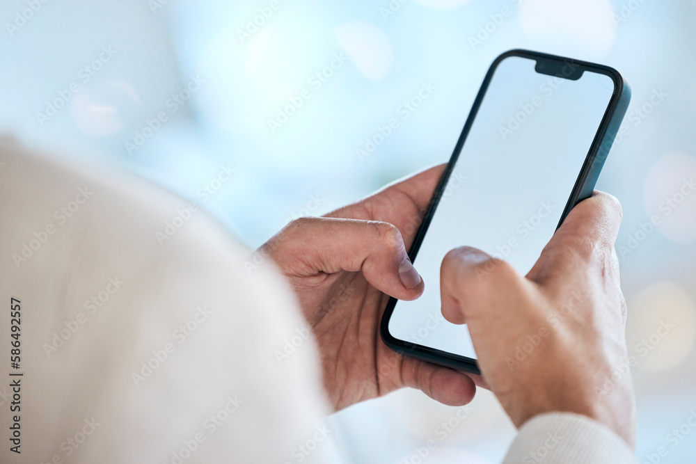 Businessman, hands and phone with mockup screen for social media, advertising or marketing at office. Hand of man typing on mobile smartphone app display for communication or networking on copy space Businessman, hands and phone with mockup screen for social media, advertising or marketing at office. Hand of man typing on mobile smartphone app display for communication or networking on copy space